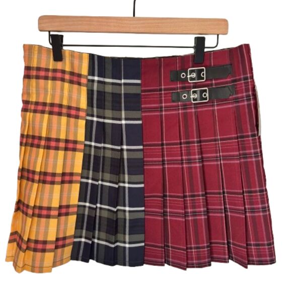 NOBO Multi Plaid Pleated School Girl Mini Skirt Junior Size XL 15-17 #L - Picture 1 of 7